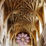 Part of the ceiling and stain glass windows