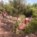 Climbing up into the caves
